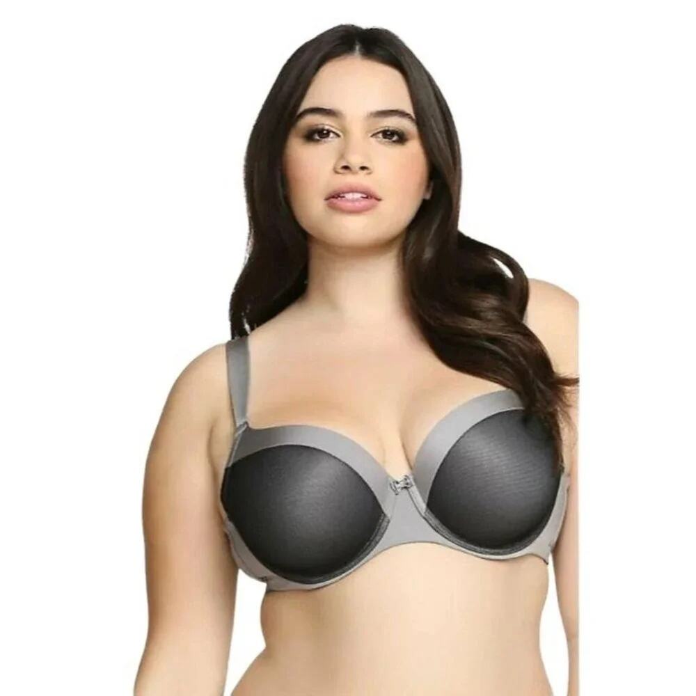 Torrid Black Mesh Balconette Bra Grey Underwire Lightly Lined 46B
